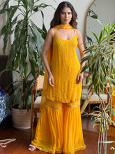 Sicilian Yellow Mirror Work Chikankari Kurta Set (Set of 3)